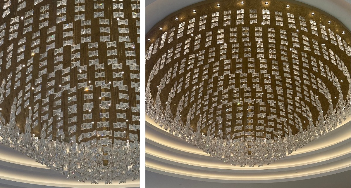 The hotel's second grandest crystal chandelier featuring a beautiful bowtie design