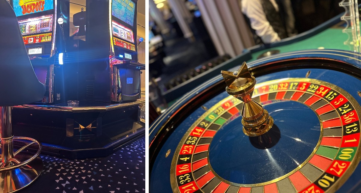 Each and every gaming table and slot machine is uniquely adorned with the bowtie branding